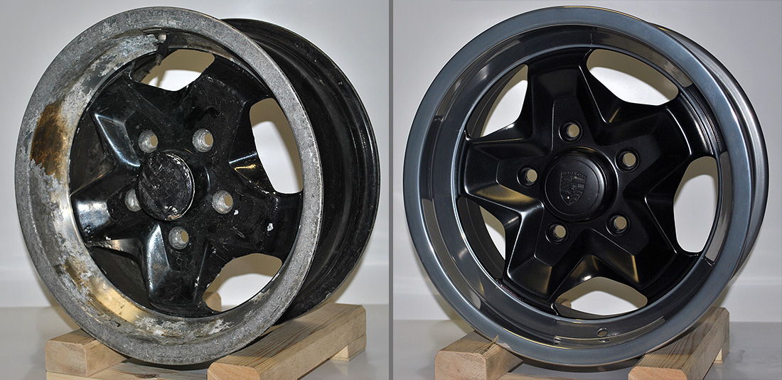 Полировка с частичной покраской диска Porsche - до и после