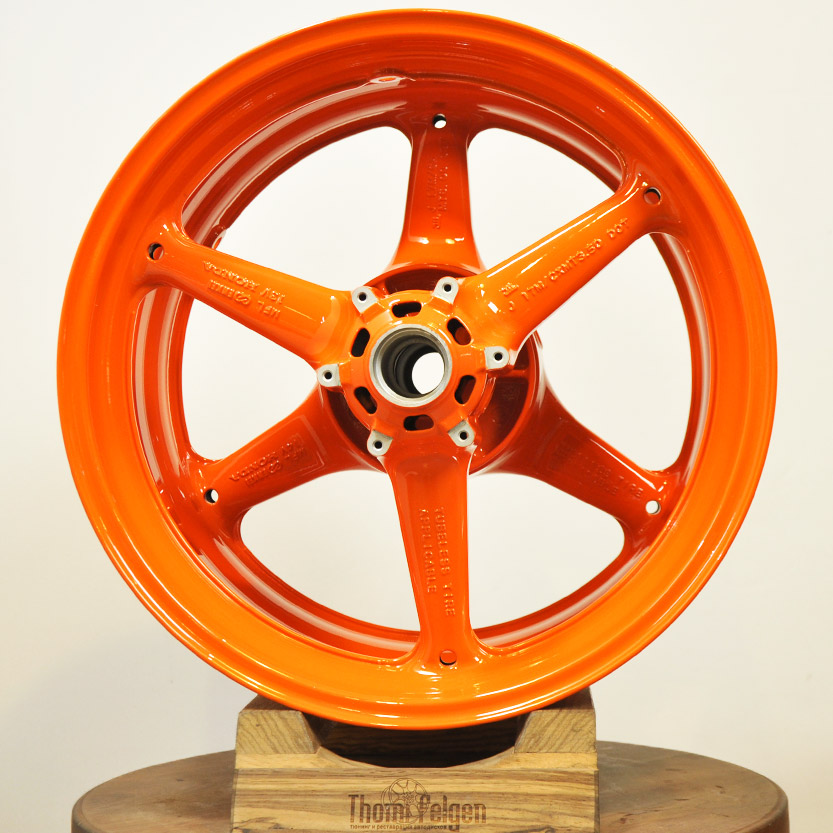 Покраска мото дисков Enkei в оранжевый
