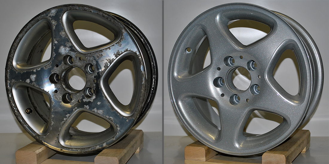 Диск Mercedes R16 порошковая покраска - цвет Бриллиант (до и после)