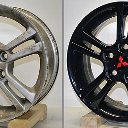 Порошковая покраска дисков в черный цвет - до и после: Mitsubishi