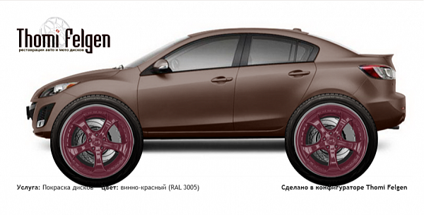 mazda 3 покраска дисков TechArt Formula II цвет винно-красный (RAL 3005)