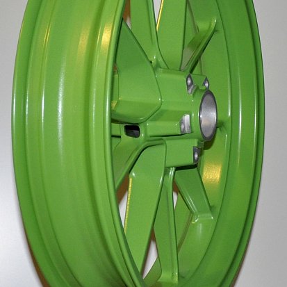 Порошковая покраска мото-дисков в RAL 6018 и RAL 3020