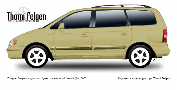 Hyundai Trajet 2000-2007 покраска дисков TechArt цвет сигнальный белый (RAL 9003)