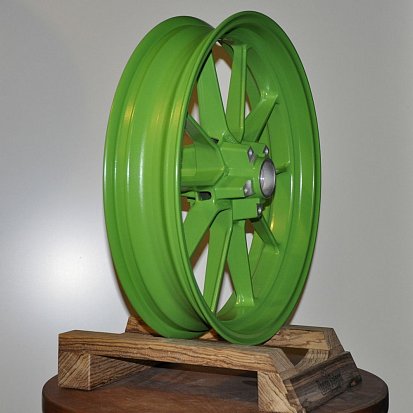 Порошковая покраска мото-дисков в RAL 6018 и RAL 3020