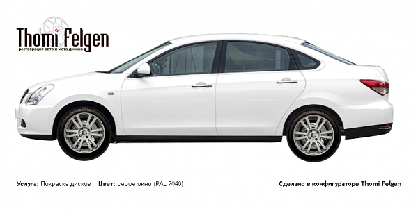 Nissan Almera 2015 покраска дисков A-Tech Schneider цвет серое окно (RAL 7040)