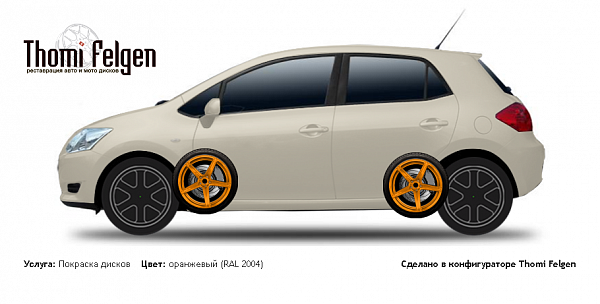 Toyota Auris 2007-2010 покраска дисков ADV1 цвет оранжевый (RAL 2004)
