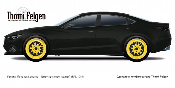 Mazda 6 Sedan 2012-2015 покраска дисков BBS цвет цинково-жёлтый (RAL 1018)