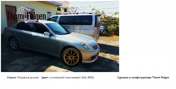 skyline v35 покраска дисков Advan цвет сигнальный коричневый (RAL 8002)