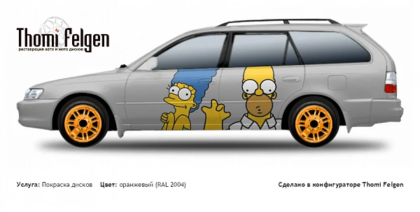 Toyota Corolla Wagon 1992-1996 покраска дисков Hummer цвет оранжевый (RAL 2004)