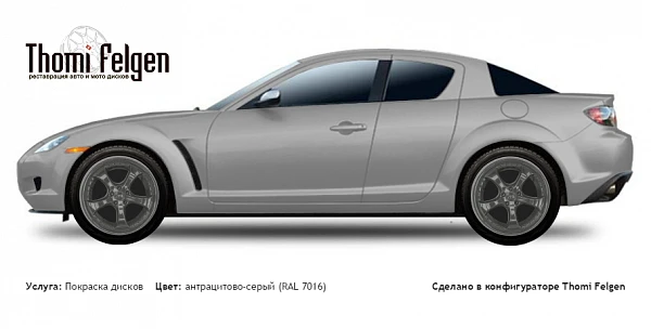 Mazda RX 8 2003-2010 покраска дисков TechArt цвет антрацитово-серый (RAL 7016)