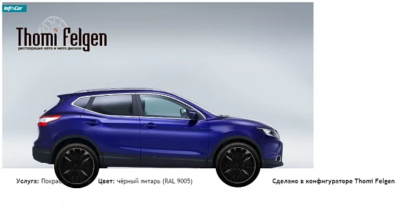 Ниссан Кашкай покраска дисков от Mazda 6 цвет чёрный янтарь (RAL 9005)