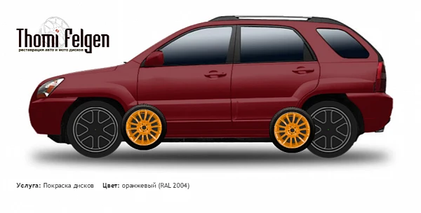 Kia Sportage 2005-2010 покраска дисков от BMW 7 серии цвет оранжевый (RAL 2004)