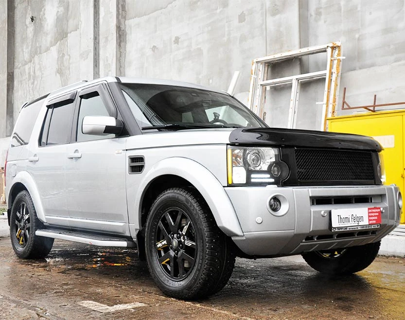 Покраска дисков Land Rover R18 в чёрный и жёлтый (RAL 1018)